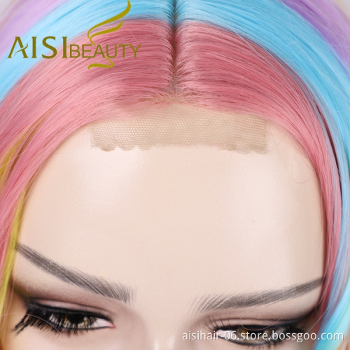 Bob Cut Top Quality Women Natural Fiber High Temperature Short Highlight Four Color Wholesale Synthetic Wigs